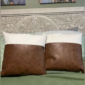 Jax & Grace Set of 2 Throw Pillows  Faux Leather Brown